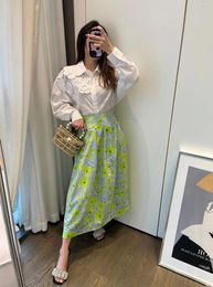 Work Dresses 2024 Spring Summer Luxury Women Fashion White Flower Cotton Shirt Blouse With Midi Skirt Suits Sets For Female Gdnz 2.28
