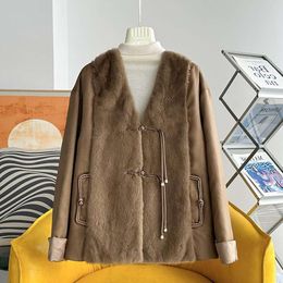 Chinese Style Buckle, Mulberry Silk, Mink Fur, Goose Down Medium Length Fur Jacket, Women's Winter 2023 New Model 921547