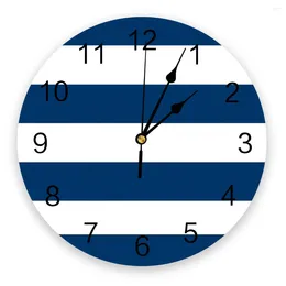 Wall Clocks Classic Blue And White Stripes Modern Clock For Home Office Decoration Living Room Bathroom Decor Hanging Watch