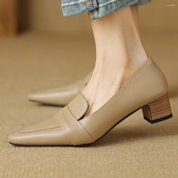 Dress Shoes Large Size 34-42 Women's Pumps Soft Comfortable Elegant Ladies 4cm Thick Med Heel Daily Heeled Pointed Toe Slip-on