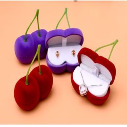 Simple Seven Lovely Red Purple Couple Cherry Ring Box Plastic Flocking Necklace Jewelry Box Earring Ear Stud Case For Festival235l