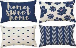 Pillow Case Blue decorative case 30X50cm flower geometric design waist case cushion cover is suitable for sofa. T240309