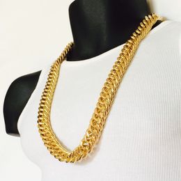 Mens Miami Cuban Link Curb Chain 14k Real Yellow Solid Gold GF Hip Hop 11MM Thick Chain JayZ Epacket 2014