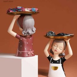 Decorative Objects Figurines Home Decor Fantasy Girl Sculpture with Storage Tray Cute Girl Statue Ornament Living Room Decoration Storage Tray Crafts Gifts T24030