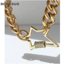 Chain necklace choker star lock Pendant Necklaces for women jewelry 18k gold vacuum plated stainless steel Metal high quality269q