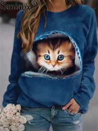 Sweatshirts Autumn Thin Hoodie Women 3D Printing Cute Cat Fashion Tops 2022 New Harajuku Animal Sweatshirt Long Sleeve Pullover Clothing