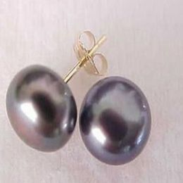 8-9 mm Tahitian Black Pearl Stud Earrings 14k GOLD box213R