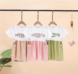 Summer Fashion Kids Clothing Sets For Baby Girls Cute Solid Short Sleeve Letter Shift Dress Children Clothes Suits66154971745559