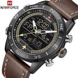 NAVIFORCE Luxury Brand Mens Fashion Sport Watches Men Quartz Analogue Digital Clock Leather Army Military Watch Relogio Masculino234S
