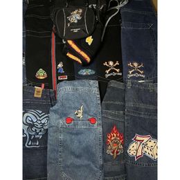 Vintage bordado baggy feminino jnco y2k roupas de qualidade hip hop haruku streetwear goth jeans de cintura alta