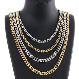 Hip Hop Stainless Steel Cuban Chain Necklace Simple 18K Real Gold Plated Jewelry338Q