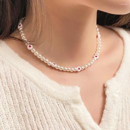 Pendant Necklaces Trendy Love Pearl Necklace Female Party Fashion Rice Bead Flower Clavicle Jewelry Accessories