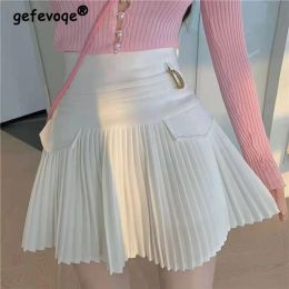 Dresses Korean College Fashion 2022 Summer New White Sweet Pleated Skirts Casual Slim Women High Waist Mini Aline Skirts Y2k Streetwear
