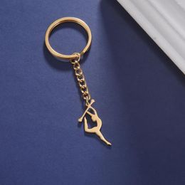 Keychains Figure Gymnastics Key Chain Stainless Steel Elegant Sports Stick Exercise Pendant Exclusive Women Jewelry Gift For Sportsman