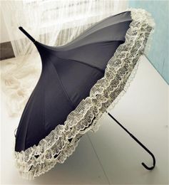 Umbrella Rain Women Fashion 16 Ribs Lace Pagoda Parasol Princess Longhandle Umbrella Windproof Sunny and Rainy6627590