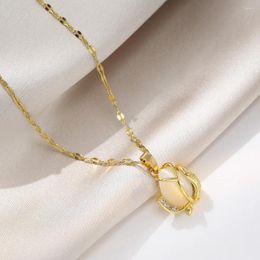 Pendant Necklaces Vintage Moonstone Tulip Flower For Women Lady Stainless Steel Chain Gold Colour Jewellery Accessories Wholesale