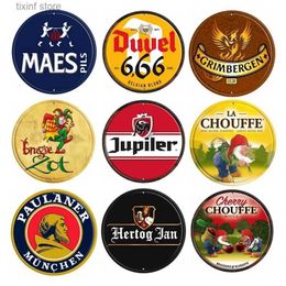 Metal Painting Beer Brand Round Metal Sign Dutch Belgian Beer Art Tin Sign Vintage Round Painting Gift Home Bar Restaurant Wall Hanging Decor T240309