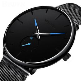 Wristwatches DONROSIN Men Casual Slim Black Mesh Steel Wrist Sport Watch Fashion Mens Watches Top Quartz Relogio Masculino281I
