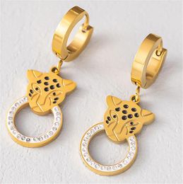 Necklace Earrings Set Stainless Steel Micro Inlaid Zircon Leopard Head Bracelet Earring Fashion Jewellery For Womens