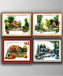 A series of four seasons rhythm scenery cross stitch Handmade Cross Stitch Embroidery Needlework sets counted print on canvas 148609236