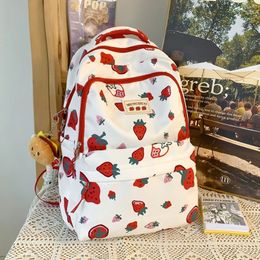 Cute Cartoon Strawberry Shoulder Bags for Women Backpack Large Capacity Knapsack Student School Book Rucksack 240309