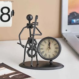 Decorative Objects Figurines Retro Metal Musical Clock Modern Home Decor Creative Iron People Model Desk Table Clock Simple Time Recording Accessories Gift T24030