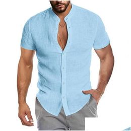 Men'S Casual Shirts Mens Casual Shirts Summer Cotton Linen Men Slim V-Neck Long Sleeve Loose Breathable Tee Solid Color Street Wear B Dhwli