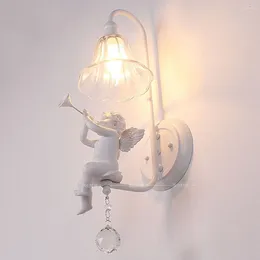 Wall Lamp Bedroom Bedsides Lights Italian Milan White Resin Baby Angel Living Room Crystal Lamps Corridor Hallway Sconces