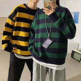 Sweaters Autumn Knitted Sweater Men Winter Casual Pullovers Harajuku Streetwear Tate Landon Sweaters Green Striped Sweater Women Tops