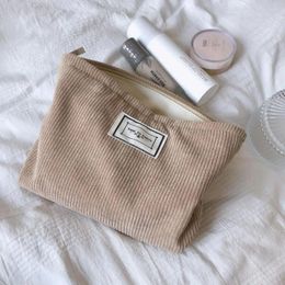 Cosmetic Bags Toiletries Storage Bag Beauty Case Zipper Solid Colour Organiser Makeup Pouch Travel Corduroy