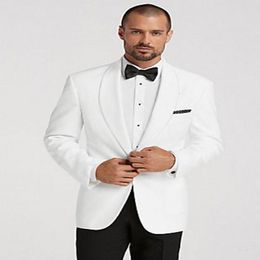 New Stylish Design Groom Tuxedos One Button White Shawl Lapel Groomsmen Man Suit Mens Wedding Suits Jacket Pants Tie 771296D