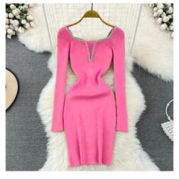 Casual Dresses Knitted Dress Women Clothing Vestidos De Verano Mujer 2024 Bodycon Slim Wrap Hip Sexy Sweater Solid Black Pink Y2k Elegant