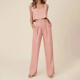 Women's Two Piece Pants Summer Copped Vest Set Women Suspenders Sleeveless Backless Top Wide Leg Suit Female 2024 Lady Chic Outfit