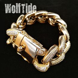 Iced Out Cubic Zircon Mens Hip Hop Big Heavy Cuban Chain Bracelet 28mm 8 5inch 18K Gold White Miami Rock Rapper Curb Link Chains J262D