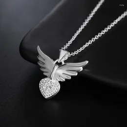 Pendant Necklaces Temperament 925 Sterling Silver 18 Inch Zircon Love Wing Necklace Women's Fashion Wedding Party Charm Jewellery