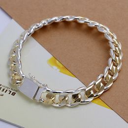 gift 925 silver Square buckle sideways 10M dichroic Bracelet for Men CH091 fashion sterling silver plate Chain link 201R