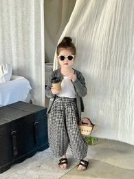 Trousers 2024 Styles Girls Boys Plaid Pants Cotton Spring Fashion 2-8 Years