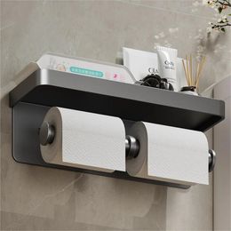 Toilet Paper Holder Aluminum Alloy Tissue rack Bathroom Wall Mount Wc Phone Shelf Towel Roll Accessories 240304