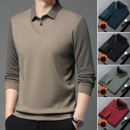 Men's Sweaters Men Pullover Mid-aged Formal Business Style Striped Sweater With Plush Warm Knitted Long Sleeve For Fall Winter