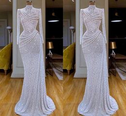 New Arrival Bling Bling Elegant Mermaid Evening Dresses High Jewel Neck Sequins Long Sleeve Sweep Train Formal Dress Evening Party Gowns