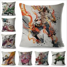 Cushion Decorative Pillow Chinese Ink One Piece Luffy Ace Pillowcase Cushion Cover For Sofa Home Car 45x45cm Decor Linen Japan Ani289D