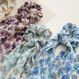 Bohemia Print Silk Hair Scarf Scrunchies Vintage Long Ribbon Hair Ties Elastic Hair Bands Headband For Women Hair Accessories