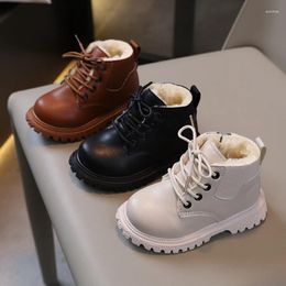 Boots Children PU Leather Shoes Baby Girls Boys Autumn Winter Warm Casual Ankle Kids Side Zippered Snow