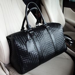 Large Capacity Men's Travel Bag Big Shoulder Duffle Bag Carry on Luggage Tote Woven Pu Leather Black Men Handbags Bolso Hombr282G