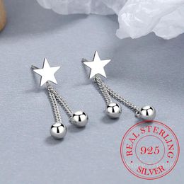 Stud Earrings Korean 925 Sterling Silver Long Tassel Star Line Ball For Women Kids Wedding Party Jewelry Gift Female Pendientes