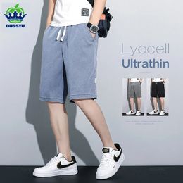 Summer Soft Cosy Lyocell Fabric Mens Denim Shorts Thin Loose Pants Drawstring Elastic Waist Korea Casual Short Plus Size M-5XL 240306