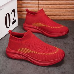 Shoes Socks 369 Plus Elastic Spring Casual and Size 45 Lovers Men's Women's Mesh Breathable Platform Red Sneakers 46 359