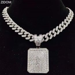 Pendant Necklaces Men Women Hip Hop Dog Tag Necklace With 13mm Miami Cuban Chain Iced Out Bling Hiphop Fashion Charm Jewelry225I