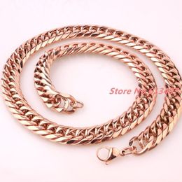 Men's Jewellery Heavy 316L Stainless Steel Rose Gold Curb Cuban Link Chain Mens Necklace&Bracelet Xmas Gift 7-40 13mm Cha227B