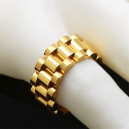 Hip hop Men Stainless steel Designer Chain Ring Punk Style Gold Silver Three Row Watch Strap Golden Rings Fashion Party Jewelry216U